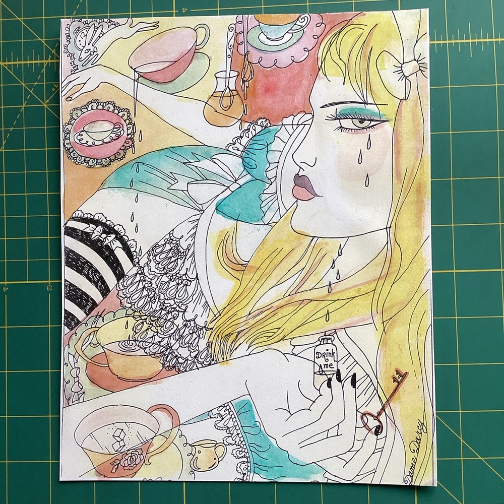 🍄Alice in Wonderland Art Print Boho Retro Gifts Mushroom Hippie Disney Cartoon